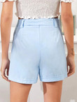 Women Straight Leg Solid Belted Shorts
