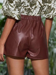 Women Elastic Waist Faux Leather Shorts
