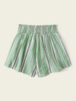Women Striped Tie Front Paperbag Waist Shorts