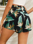Women Tie Waist Tropical Print Shorts