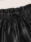 Women Tie Waist Frill Trim Roll Up Hem Leather Look Shorts
