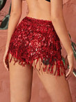 Women Zipper Detail Sequin Fringe Shorts