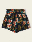 Women Paperbag Waist Belted Tropical Shorts