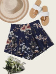 Women Floral Print Elastic Waist Shorts