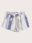 Women Self Belted Striped Shorts