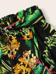 Women Paperbag Waist Tropical Print Shorts