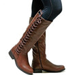 Women Knee High Boots Sexy Lace Up Flat Heel Motocycle Boots Top Brand Design