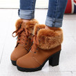 Women Ankle Boots Med Square Heels Fashion Design Warm Fur Winter Boots