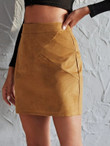 Women Suede Zip Back Bodycon Skirt
