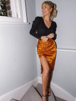 Women Ruched Split Thigh Jacquard Skirt