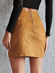 Women Suede Zip Back Bodycon Skirt