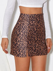 Women Leopard Slit Hem Skirt