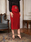 Women Obi Belted Lace Side Split Hem Skirt