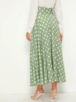 Polka-Dot Print Slit Hem Belted Flare Skirt