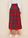 Women Button Front Plaid Skirt