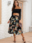 Women Floral Print Ruffle Hem Skirt