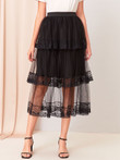 Lace Trim Layered Mesh Overlay Skirt