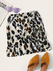Leopard Print Drawstring Asymmetrical Hem Skirt