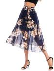 Floral Print Mesh Overlay Belted Skirt