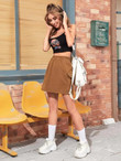 Women Side Flap Pocket Elastic Waist Suede Skirt