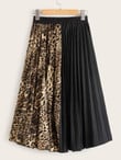 Two Tone Leopard Print Pleated Skirt