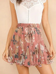 Floral Print Drawstring Godet Skirt