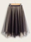 Asymmetrical Mesh Overlay Midi Skirt