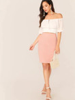 Solid Zip Back Bodycon Pencil Skirt