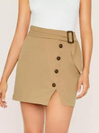 Button Detail Belted Waist Mini Skirt