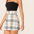 Buckle Belted Plaid Preppy High Waist Mini Skirt