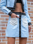 Women D&M Button Front Patch Pocket Colorblock Skirt