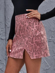 Women Snakeskin Print Slit Hem PU Skirt