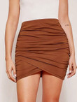 Women Ruched Wrap Bodycon Skirt