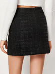 Tweed Fake Flap Pocket Single Breasted Skirt