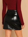 O-Ring Zip Detail Faux Leather Skirt