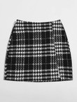 Women Split Hem Plaid Print Skirt