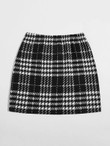Women Split Hem Plaid Print Skirt