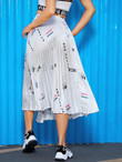 Mixed Print Pleated Satin Skirt
