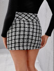 Women High Waist Zip Side Tweed Skirt