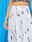 Mixed Print Pleated Satin Skirt