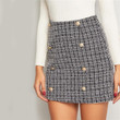 Black and White Double Breasted Tweed Mini Plaid Skirt