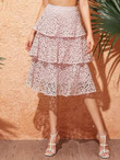 Layered Ruffle Hem Guipure Lace Skirt