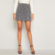 Black and White Double Breasted Tweed Mini Plaid Skirt