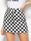 O-Ring Zip Fly Checkered Skirt