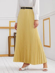 Women Solid Pleated Skirt With Belt