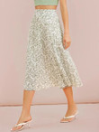 Women Ditsy Floral Shirred Waist Pleated Skirt