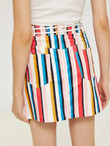 Colorful Vertical Stripe Print Pockets Mini Skirt
