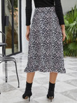 Women Allover Print Ruffle Trim Wrap Skirt