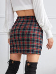 Women Tartan Plaid Mini Bodycon Skirt