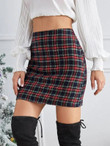 Women Tartan Plaid Mini Bodycon Skirt